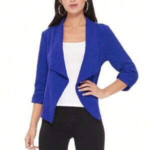 Elegant Draped Blazer Casual Open Front 3/4 Sleeve Jacket For Office & Everyday